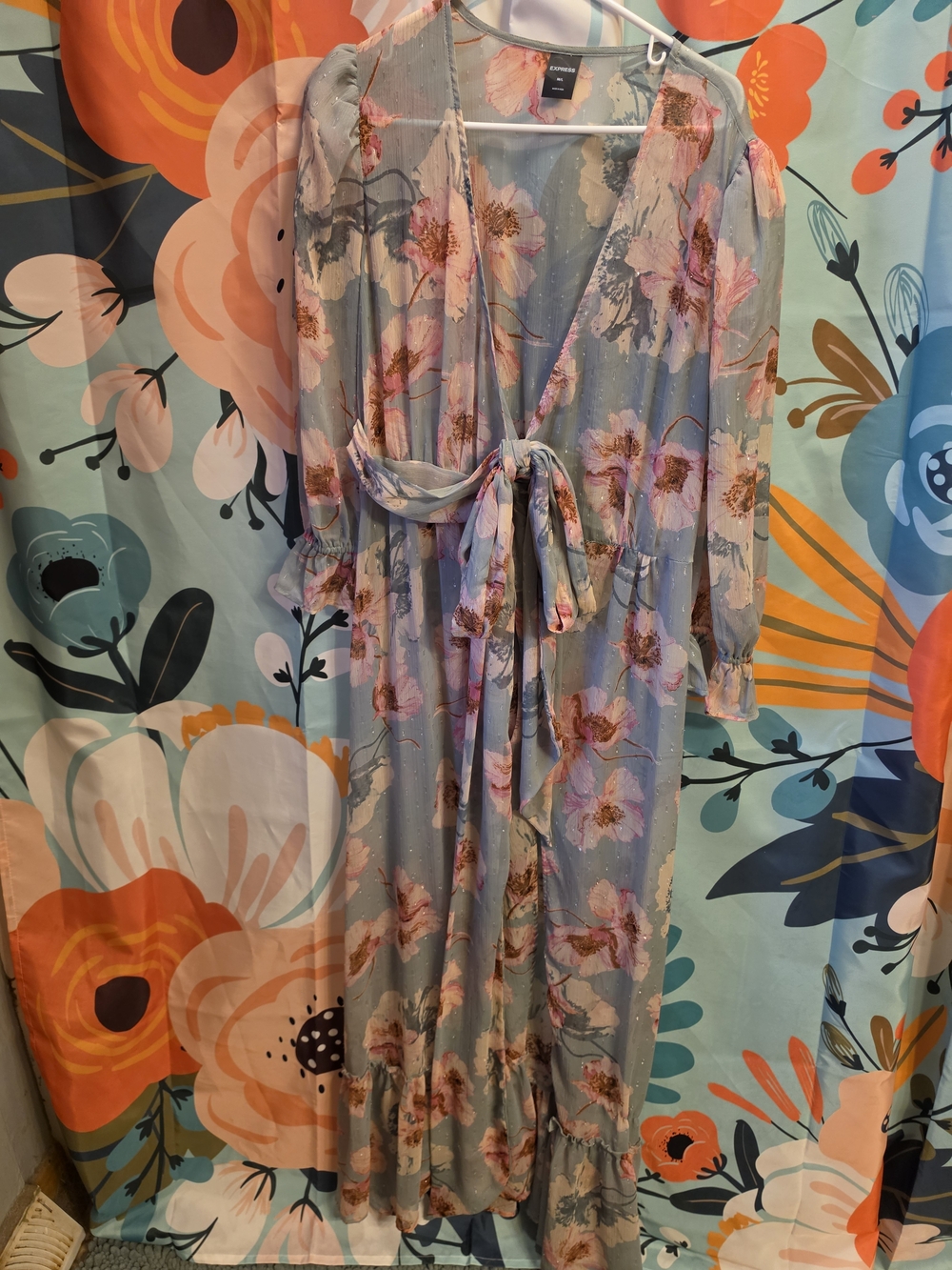 Express Floral Maxi Tunic in Dusty Blue and Pink